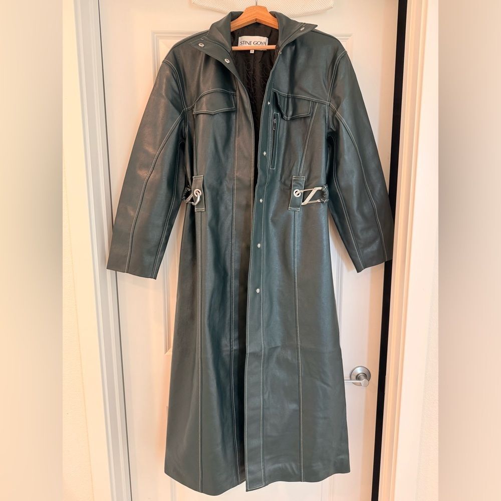 Stine Goya DROPPED SHOULDER HIGH COLLAR COAT - DARK GREEN, size XS - Picture 7 of 16